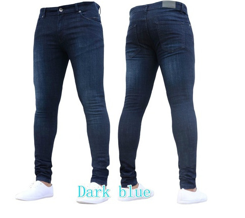 European and American Men's Tight-Fitting Solid Color Denim Pants