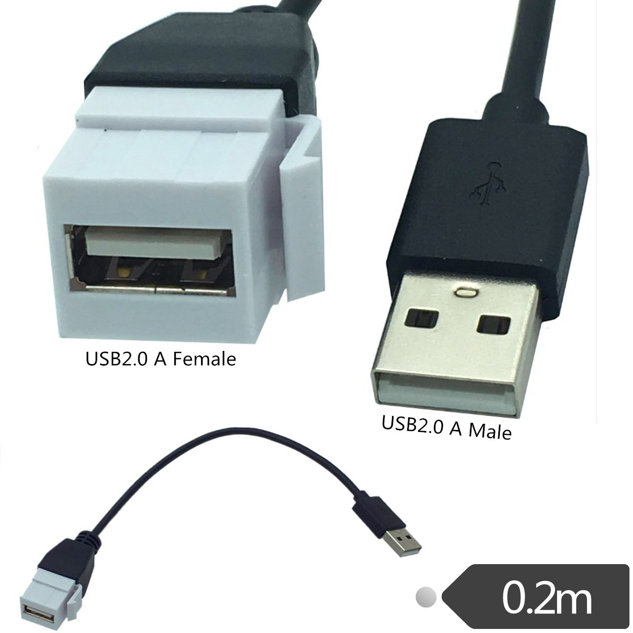 USB2.0母头带卡扣面板母口线USB墙插USB直插面板线USB2.0带线插座