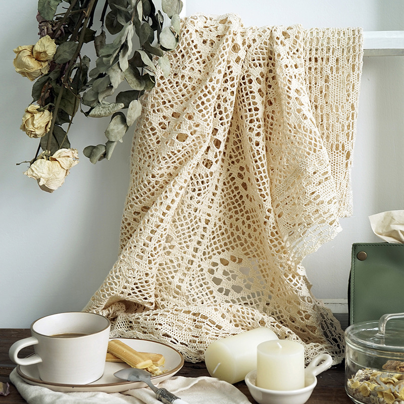 钩针桌布 镂空蕾丝盖布窗帘 美式乡村小桌布 森系甜品台桌布
