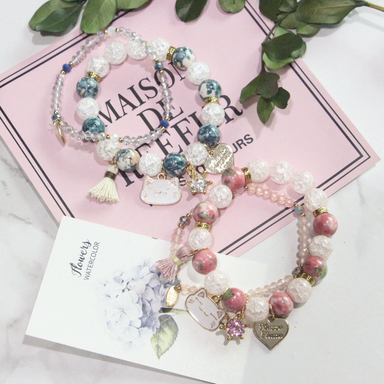 Bohemian Letter Heart Shape Cat natural stone Cracked cystal Bracelets