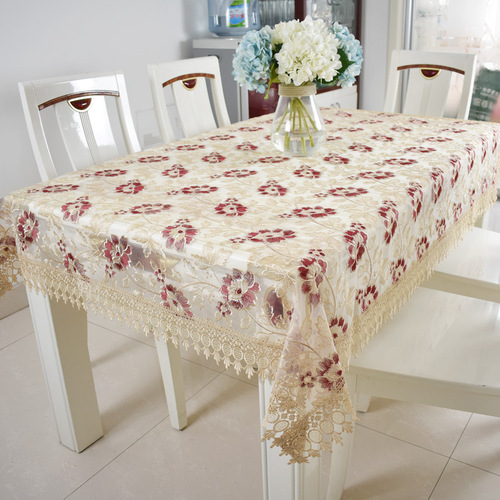 New European-style simple glass yarn embroidery tablecloth, semi-transparent embroidered lace coffee table cloth, rectangular dining tablecloth