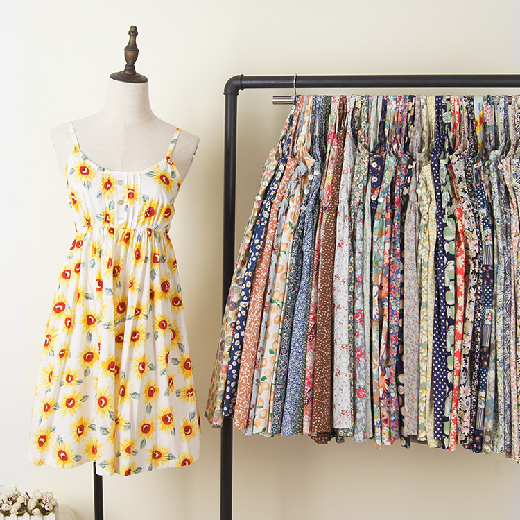 日系女装夏季新款连衣裙宽松棉布吊带裙碎花连衣裙打底沙滩裙