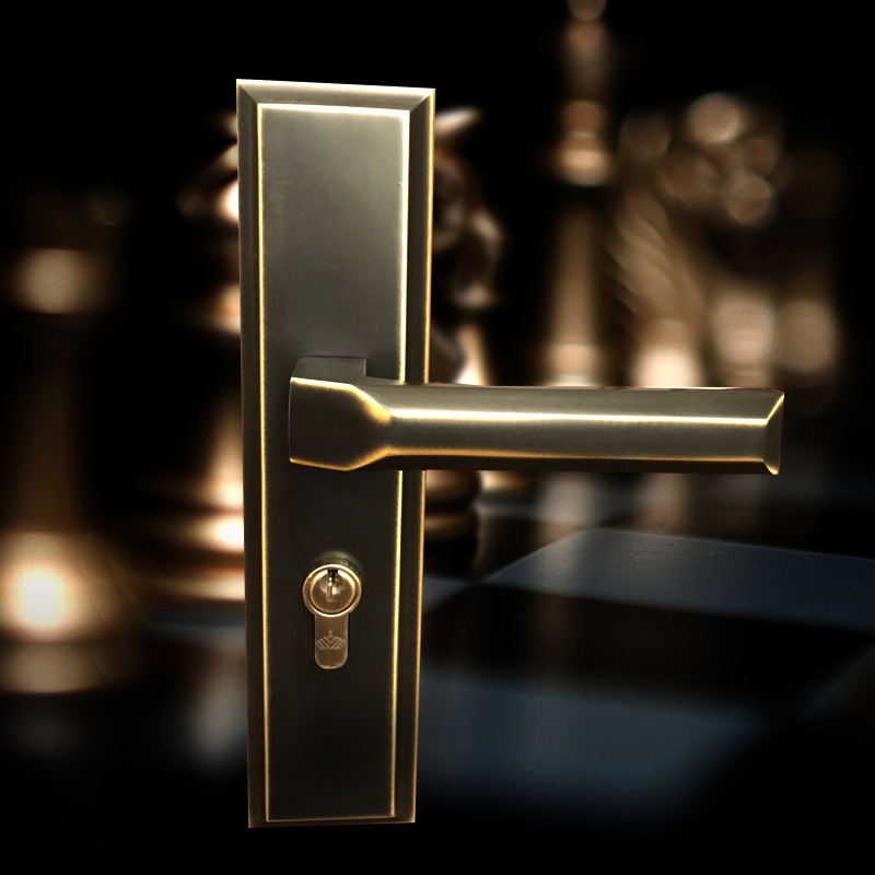【弗尔尼】简约全铜加长锁芯室内静音门锁 黑色方型实木门执手锁