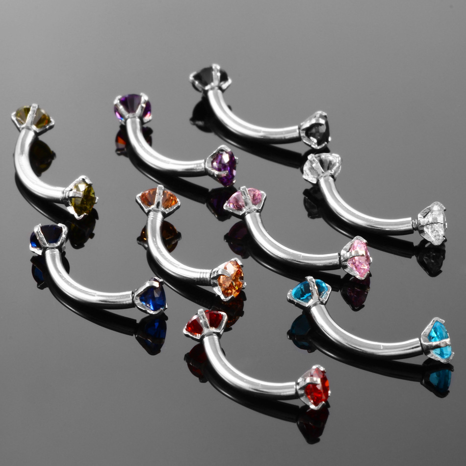 Fashion Solid Color Stainless Steel Inlay Zircon Eyebrow Nails 1 Piece display picture 4