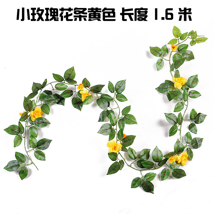 Flor artificial tela de seda color impresión Rosa cadena decoración del hogar pared colgante falso flor ratán vid