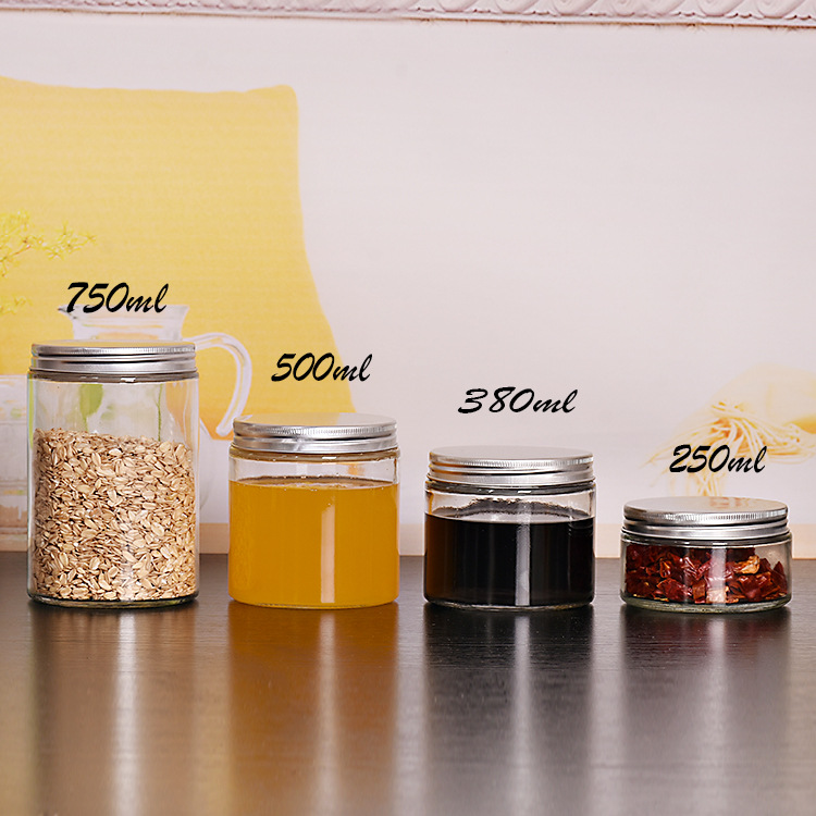 新款透明铝盖500g玻璃蜂蜜瓶果酱瓶花茶干果瓶茶叶食品密封储物罐
