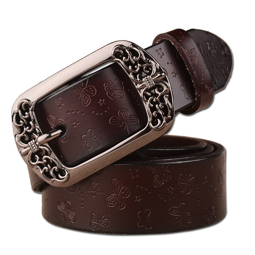 Women's Pin Buckle Cowhide Belt Women's Retro Casual Decorative Carved Leather Belt Versatile Manufacturer