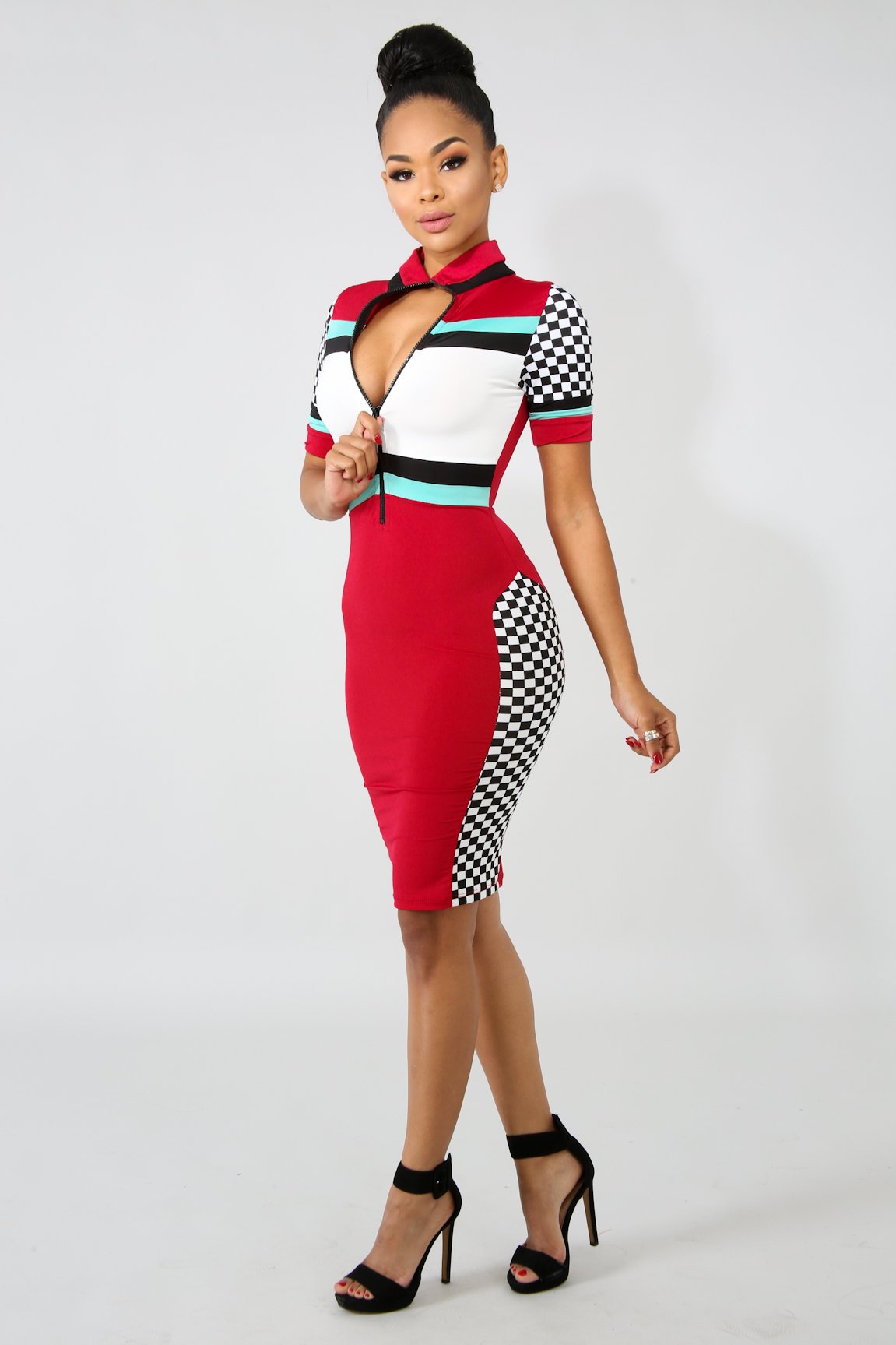 2018 Sexy Tight Fitting Striped Plaid Print Dress Women Plus Size