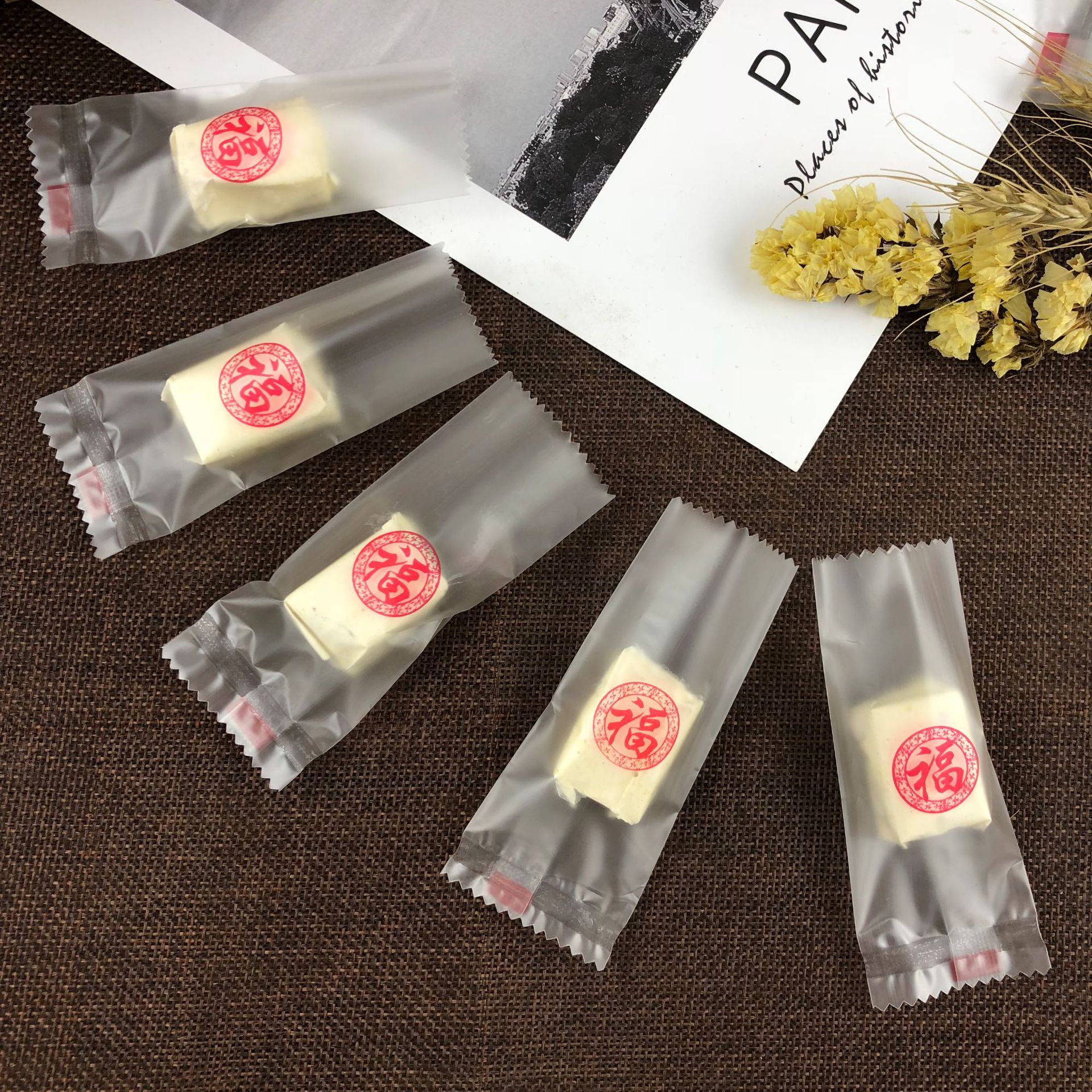 Engrosado hornear bolsa de embalaje de caramelo turrón hecho a mano bolsa de embalaje caramelo de papel bolsa de caramelo helado translúcido máquina sello bolsa