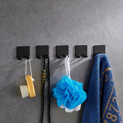 Free punch Northern Europe Space aluminum black Hooks Shower Room Row hook Coat hooks After the door Hooks 2 installed)