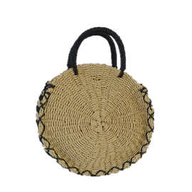 2018女士圆形手提包草编包单肩包休闲百搭度假沙滩包一件代发