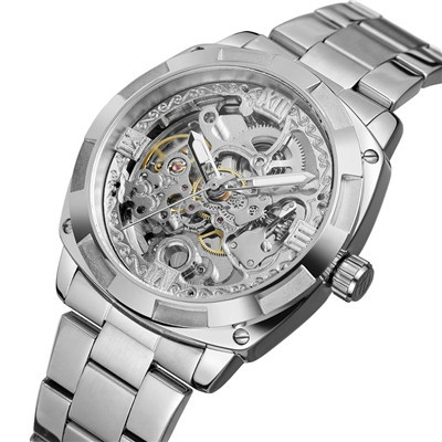 FORSINING reloj mecánico automático de los hombres reloj de los hombres huecos reloj de pelo correa de acero reloj casual hombres 207