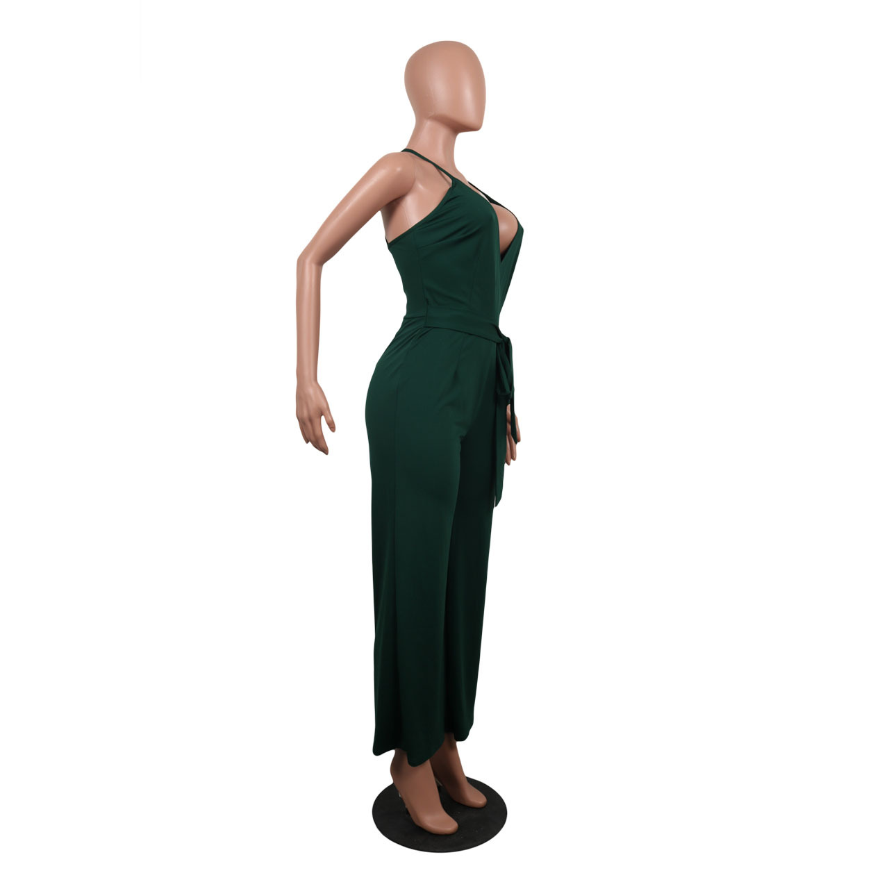 Summer Popular Classic Solid Color V neck Brace Jumpsuit