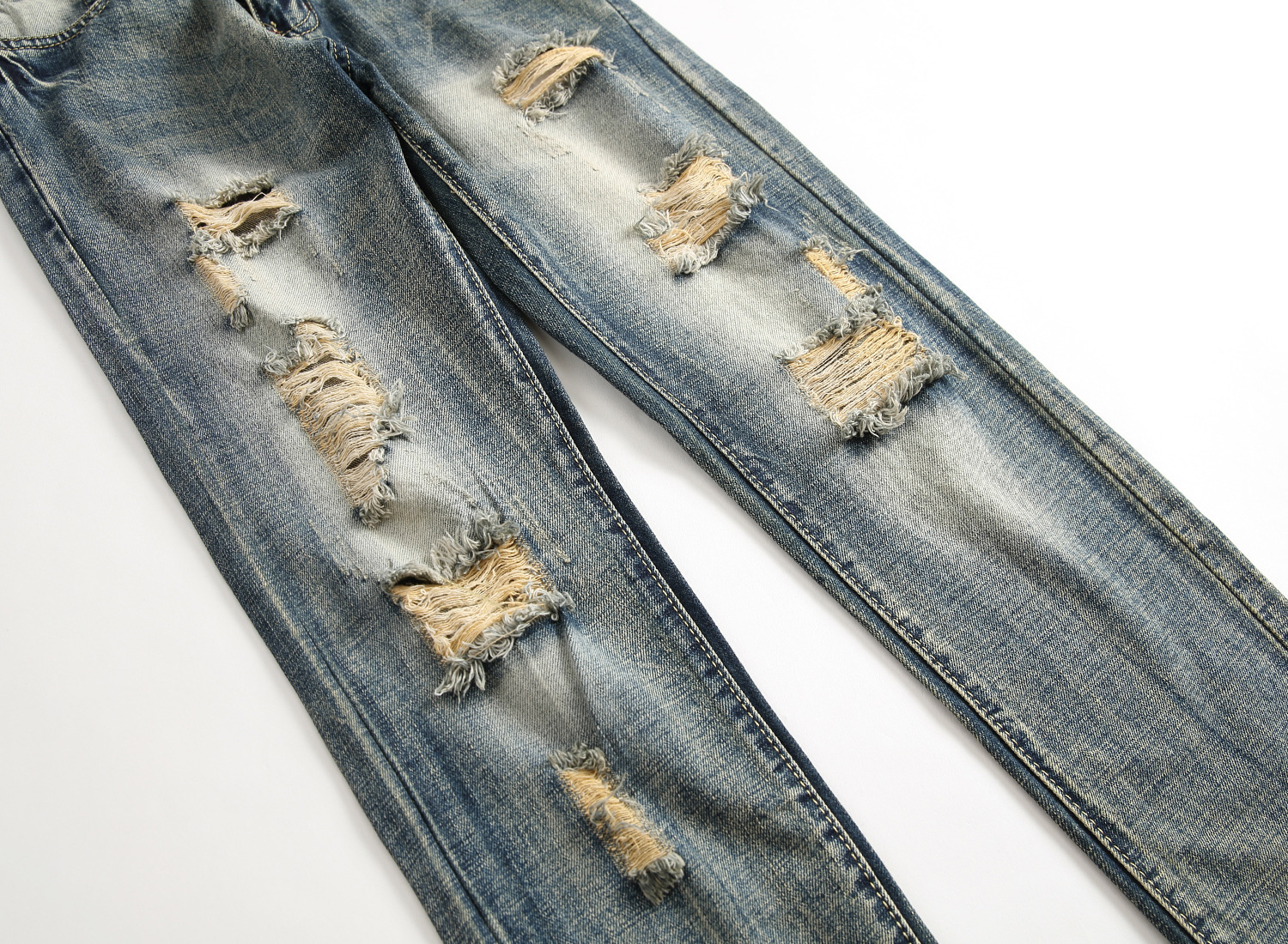 boy Cross-Border Exclusive Foreign Trade Ripped European And American Fashion Slim Fit Trendy Straight Men's Jeans_viptrois.com