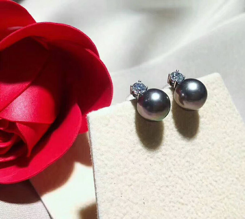 海心珠宝 精致王妃款只耀你经典 9-10mm天然大溪地黑珍珠正圆微瑕