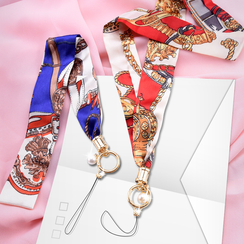 新款丝绸手机挂绳宽版女生丝巾挂脖绳金属指环可拆卸通用手机挂绳|ru