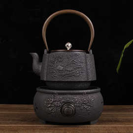 蜡模手工铸铁壶【四环远山】无涂层养生壶南部铁瓶老铁壶煮茶烧水