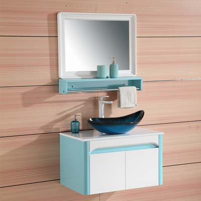 廠家直銷現代簡約 實木浴室櫃 鋼化玻璃台上盆組合衛生間浴室櫃