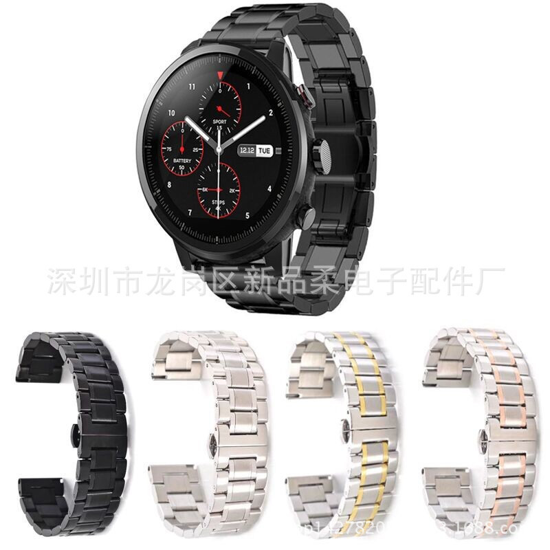 For Amazfit Huami 2 5-Bead Strap amazfit stratos Solid Stainless Steel Butterfly Buckle Strap