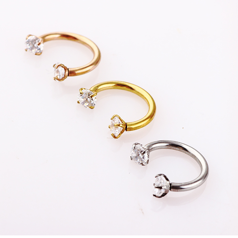 Zircon Diamond Nose Ring Inner Teeth Nose Stud Hollow Hoop 18G 316L Surgical Steel Rose Gold detail image 7
