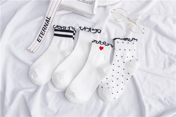 lotus leaf embroidery cotton tube socks  NSFN40136