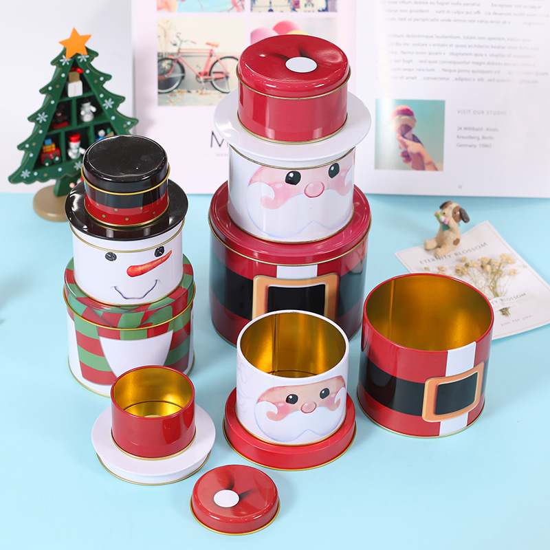 ［积木铁盒］创意叠叠组合 雪人&圣诞老人家居卡通马口铁收纳盒