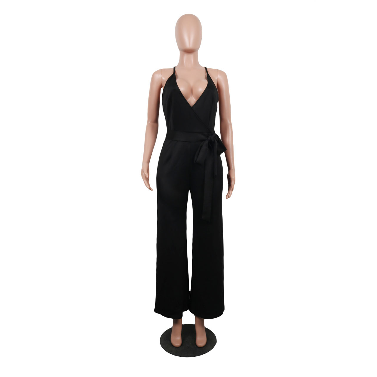 Summer Popular Classic Solid Color V neck Brace Jumpsuit