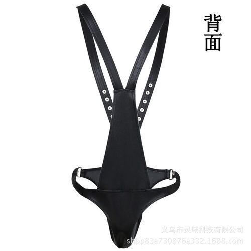 European and American men's sexy underwear, imitation leather, patent leather, nightclub, bar, muscle macho uniform style sexy jumpsuit