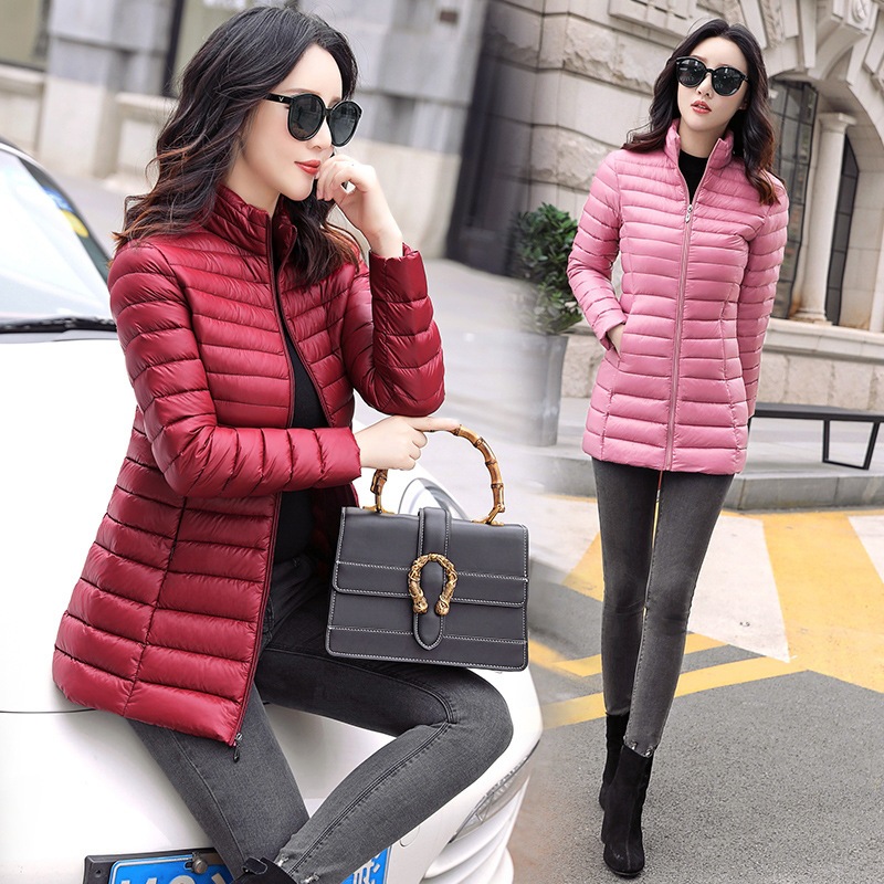 冬季新款女式轻薄羽绒棉服大码中长款修身显瘦棉衣韩版立领外套