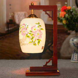 手绘牡丹花 陶瓷台灯 客厅灯具 古典卧室床头创意台灯