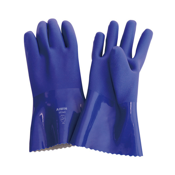 Sup-strunPVC耐油棉衬里手套AIWIN10360-XLXL码、26CM长、蓝色PVC