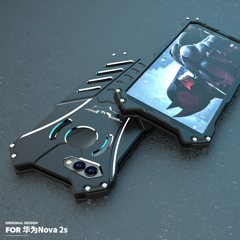 R-Just Batman Shockproof Aluminum Shell Metal Case with Custom Batarang Stent for Huawei nova 2s