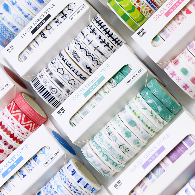 和紙膠帶 栩栩文藝素雅 貼紙素材基礎款 小清新少女手賬 套裝十卷