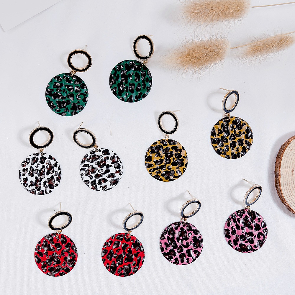 新款韓版時尚個性豹紋耳環 女士氣質街拍ins簡約幾何圓環長款耳飾