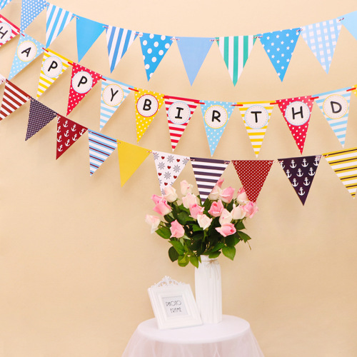 ins children's birthday dress animal bunting triangular flag holiday party triangular string flag pull flower pull flag hanging decorations