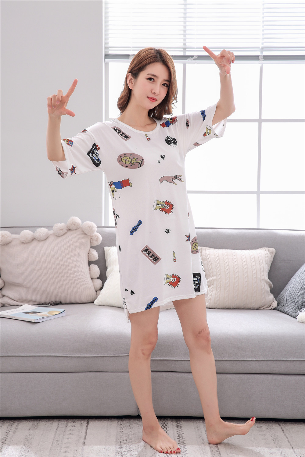 Cute Casual Style Short Sleeves Round Collar Polyester Lover’s Clothes Pajamas display picture 50