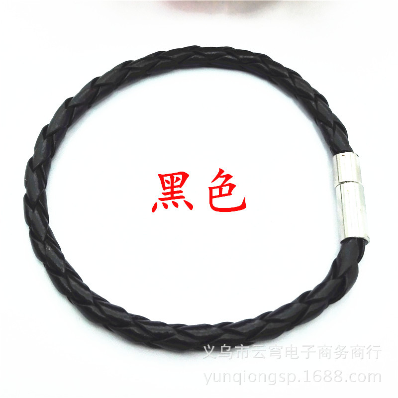 欧美外贸4MM单层编织插扣手链 韩国爆款皮绳手镯 手绳手环批发