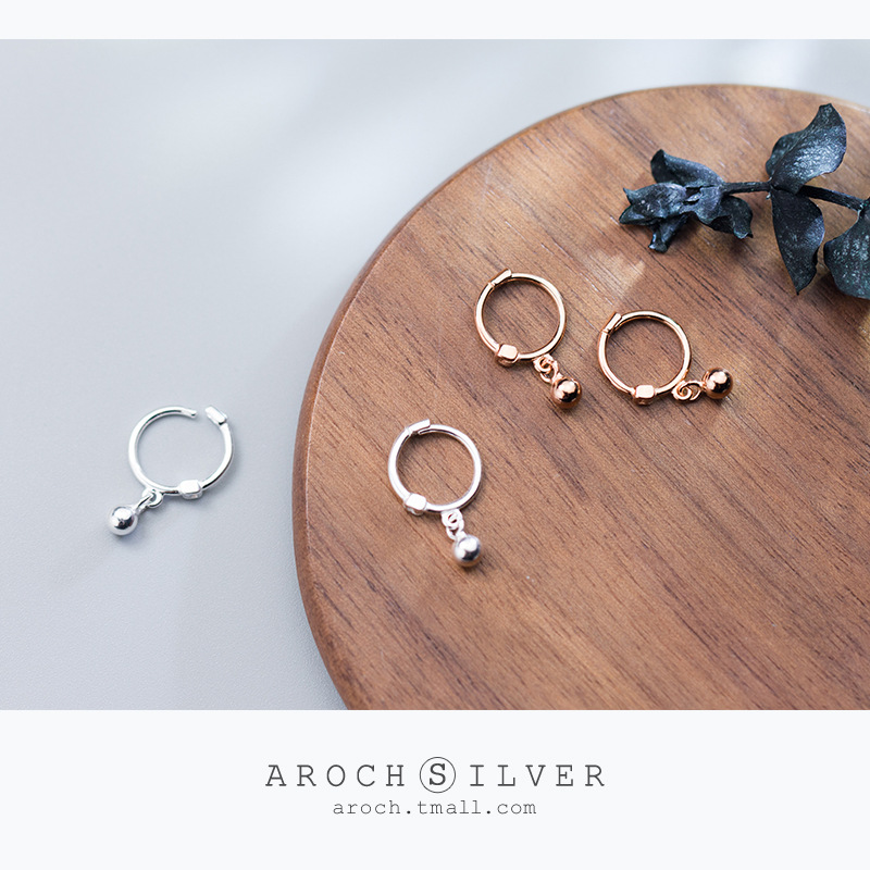 S925 botones de orejas de plata para mujeres coreanas simple pernos de orejas de bola de moda pernos de orejas de perlas pequeñas joyas de orejas E8527