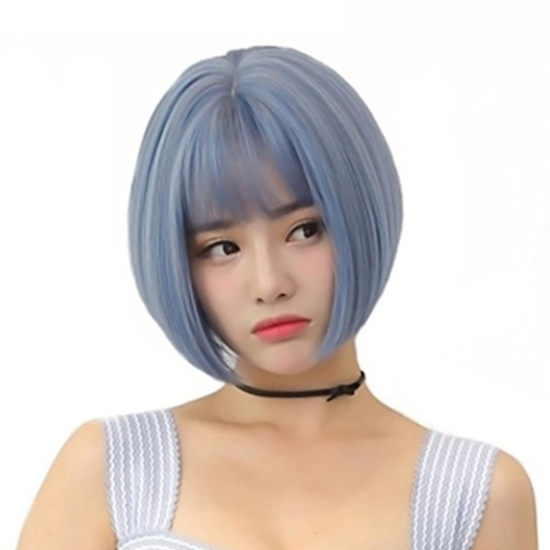 2018 Trendy Color Wig Girl's Air Bangs Handsome Cute bobo Head Short Straight Hair Fluffy Realistic Wig Cover