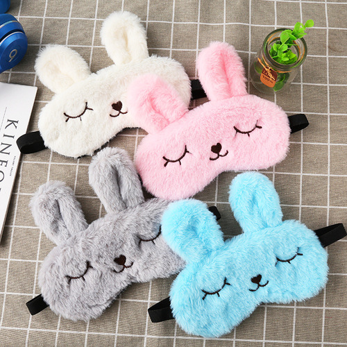 Cute plush squinting rabbit eye mask cartoon light blocking sleep eye mask eye mask wholesale hot and cold compress rabbit light blocking