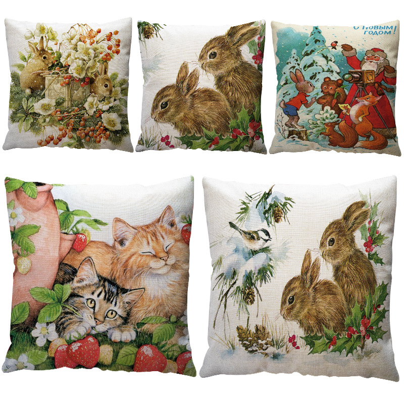 Northern Europe Christmas Pillowcase Home Furnishing to work in an office automobile Waist Cartoon Flax Pillows customized Pillows