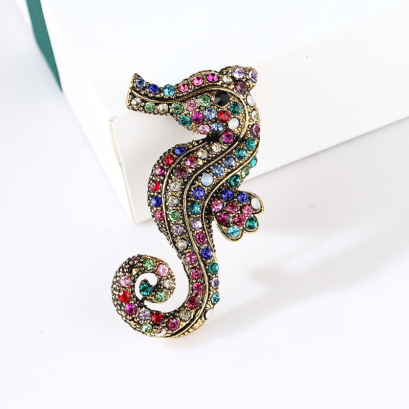 Retro Hippocampus Alloy Plating Inlay Rhinestones Unisex Brooches display picture 3