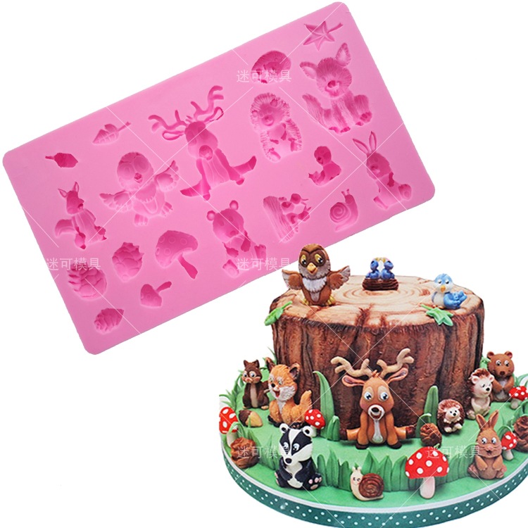 Nuevo bosque animal insecto erizo ciervo ardilla zorro seta Pino cono fondant cake molde de silicona