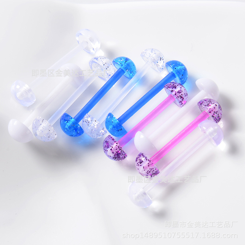 批发现货舌钉人体穿刺舌环UV欧美软杆舌钉亚克力半球乳钉-阿里巴巴