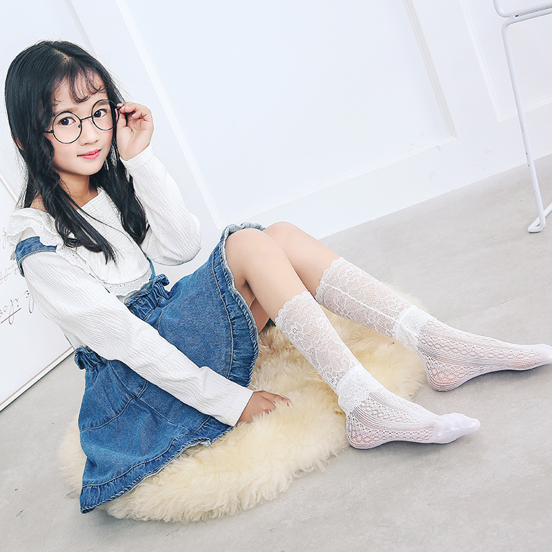 Net eye breathable lace lace children's pile of socks Student socks…