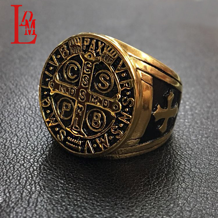 厂家直销爆款不锈钢手饰 CSPB十字架金色男士不锈钢戒指 现货供应