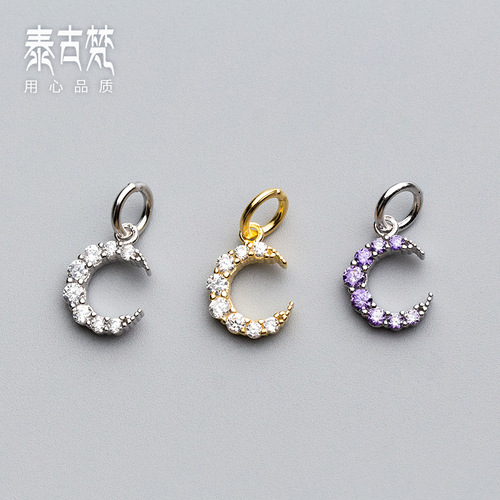 S925 silver electroplated gold micro inlaid sweet moon crescent pendant bracelet pendant DIY jewelry accessories S0503