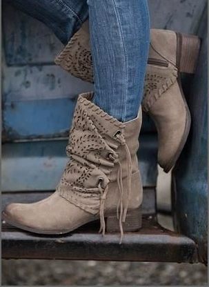 Осенне-зимние Новые короткие сапоги внешней торговли женская обувь с кисточками короткие сапоги на плоской подошве низкий каблук Женская обувь Размер 40-43