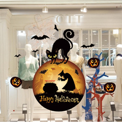 2022跨境批發萬聖節新款女巫貓咪櫥窗玻璃門走廊牆貼紙貼畫KS6002