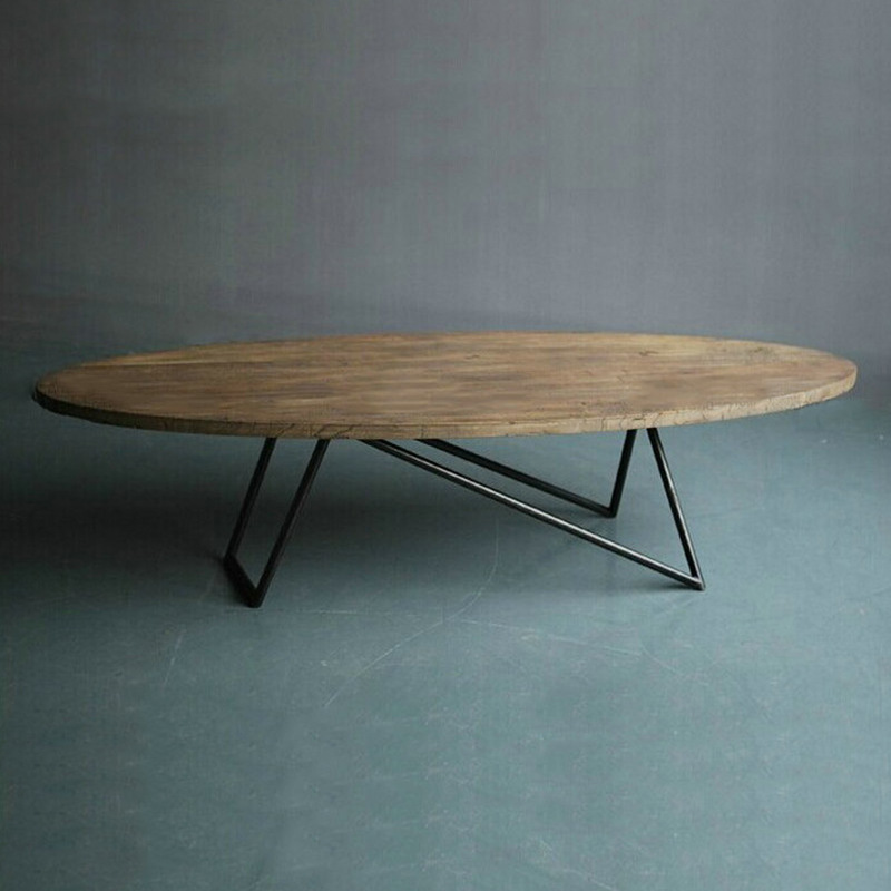 American style Solid wood coffee table Retro Industrial wind Do the old Ellipse Table originality Iron art Small table Custom furniture